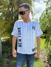 Soto 22 Baseball Jersey – New York Pinstripes with Action Collage