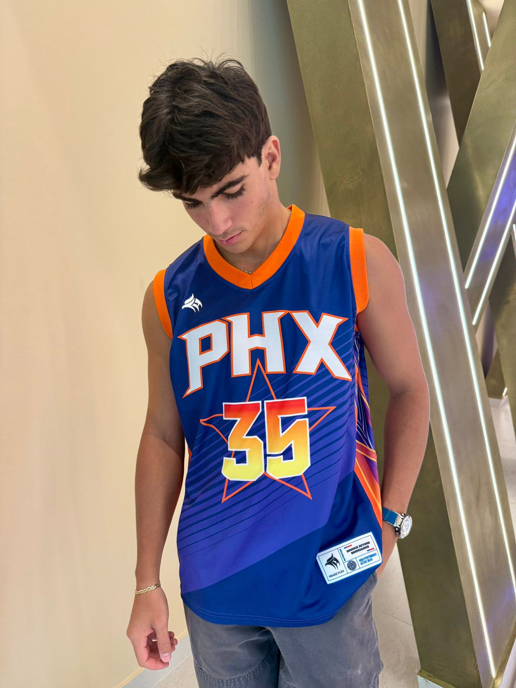PHX 35 Basketball Jersey | Premium Blue Orange Sleeveless Sportswear