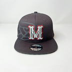 Gray cap with a red and white logo on a light gray background
