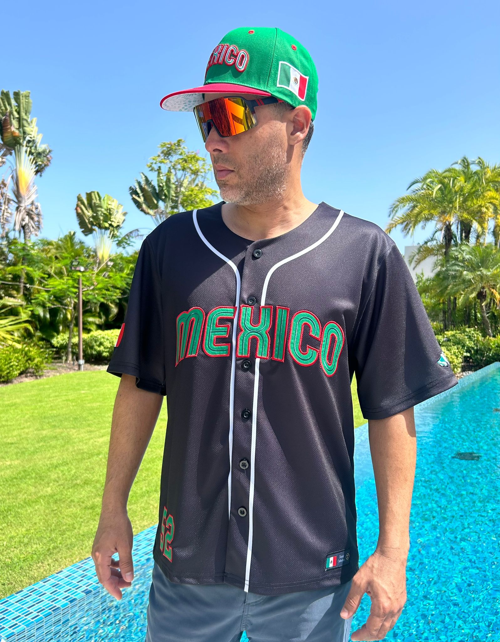 TAINOWEARS Mexico Embroidery Black Baseball Jersey – Limited Edition, Mexican Flag & Eagle Design