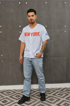 New York # 12 Baseball Jersey –Blue  White Stripe Fans Edition | Unisex