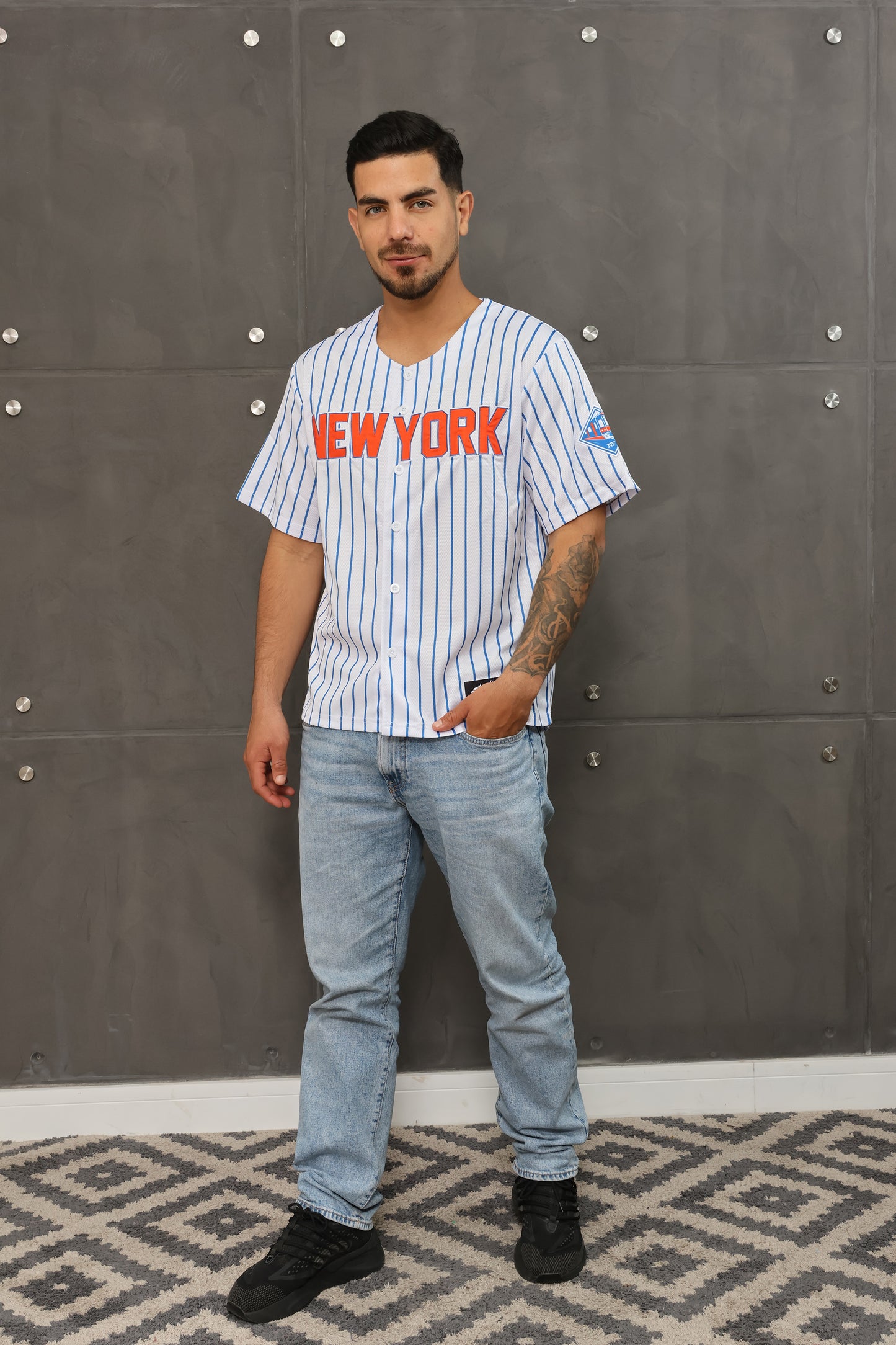 New York Mets Lindor 12 Baseball Jersey –Blue  White Stripe Fans Edition | Headzflex
