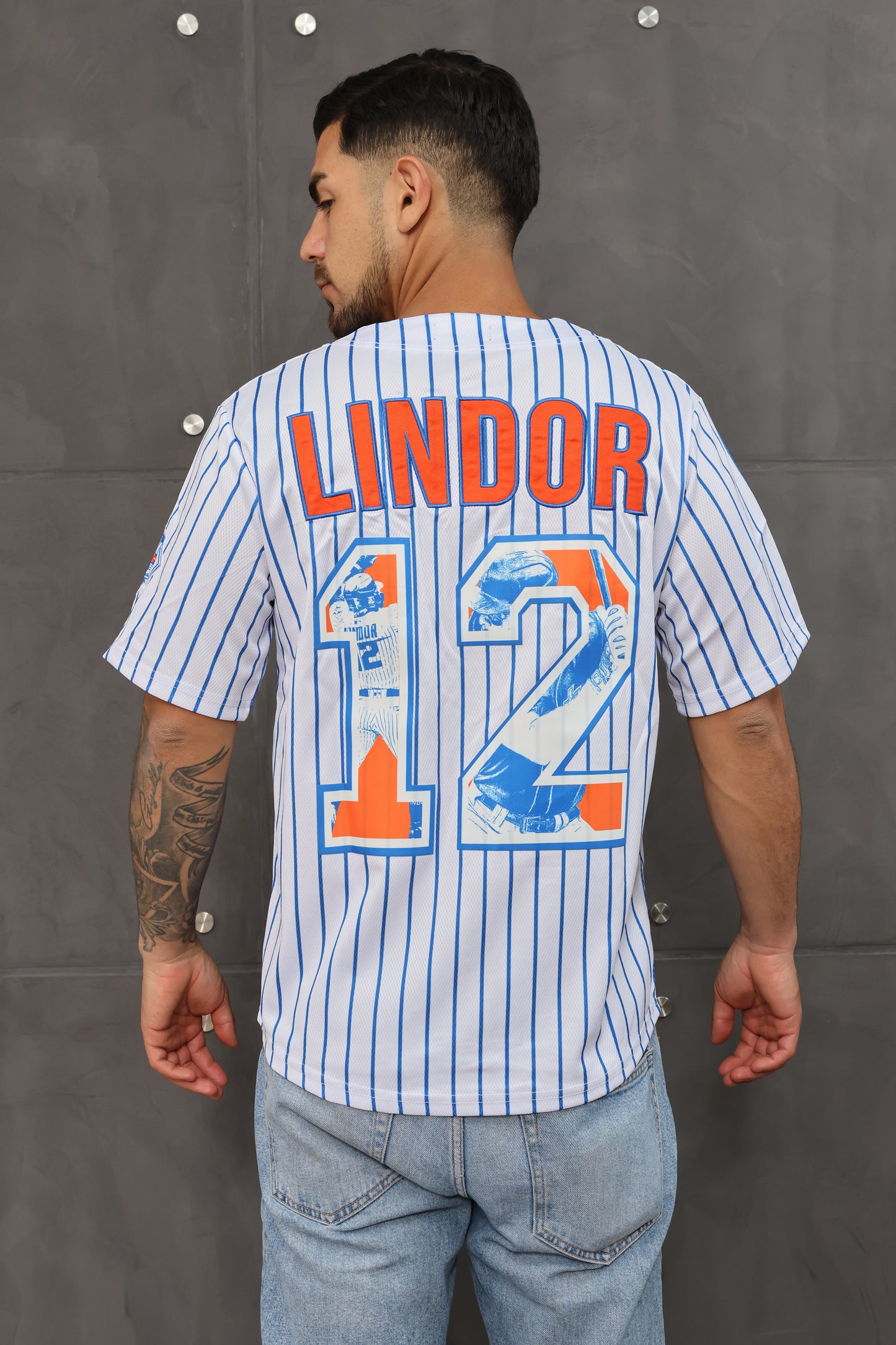New York Mets Lindor 12 Baseball Jersey –Blue  White Stripe Fans Edition | Headzflex