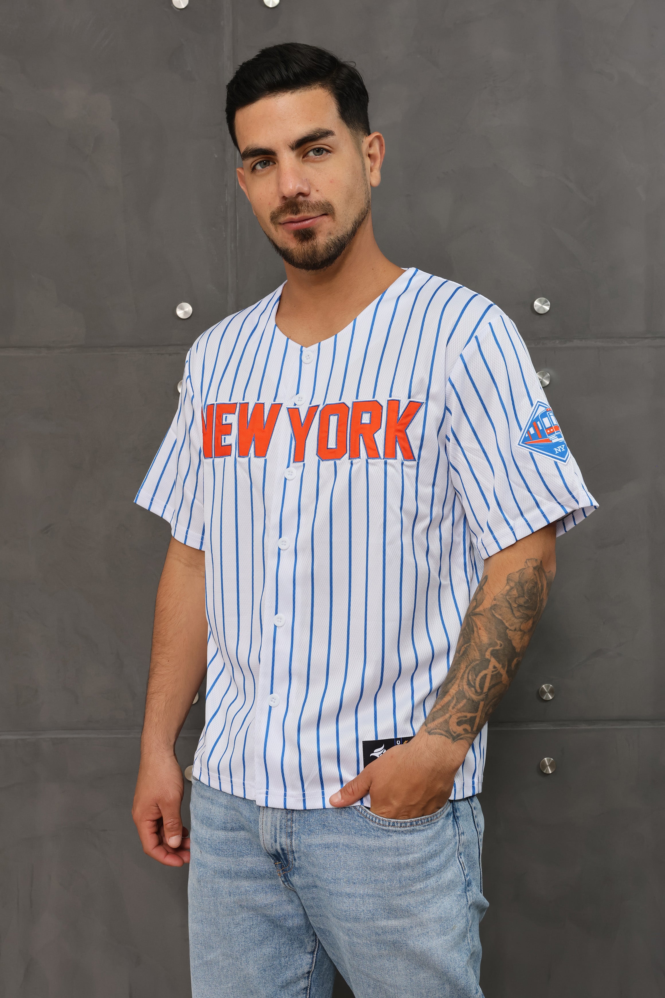 New York # 12 Baseball Jersey –Blue  White Stripe Fans Edition | Unisex Main image