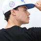 White and blue snapback with side patches