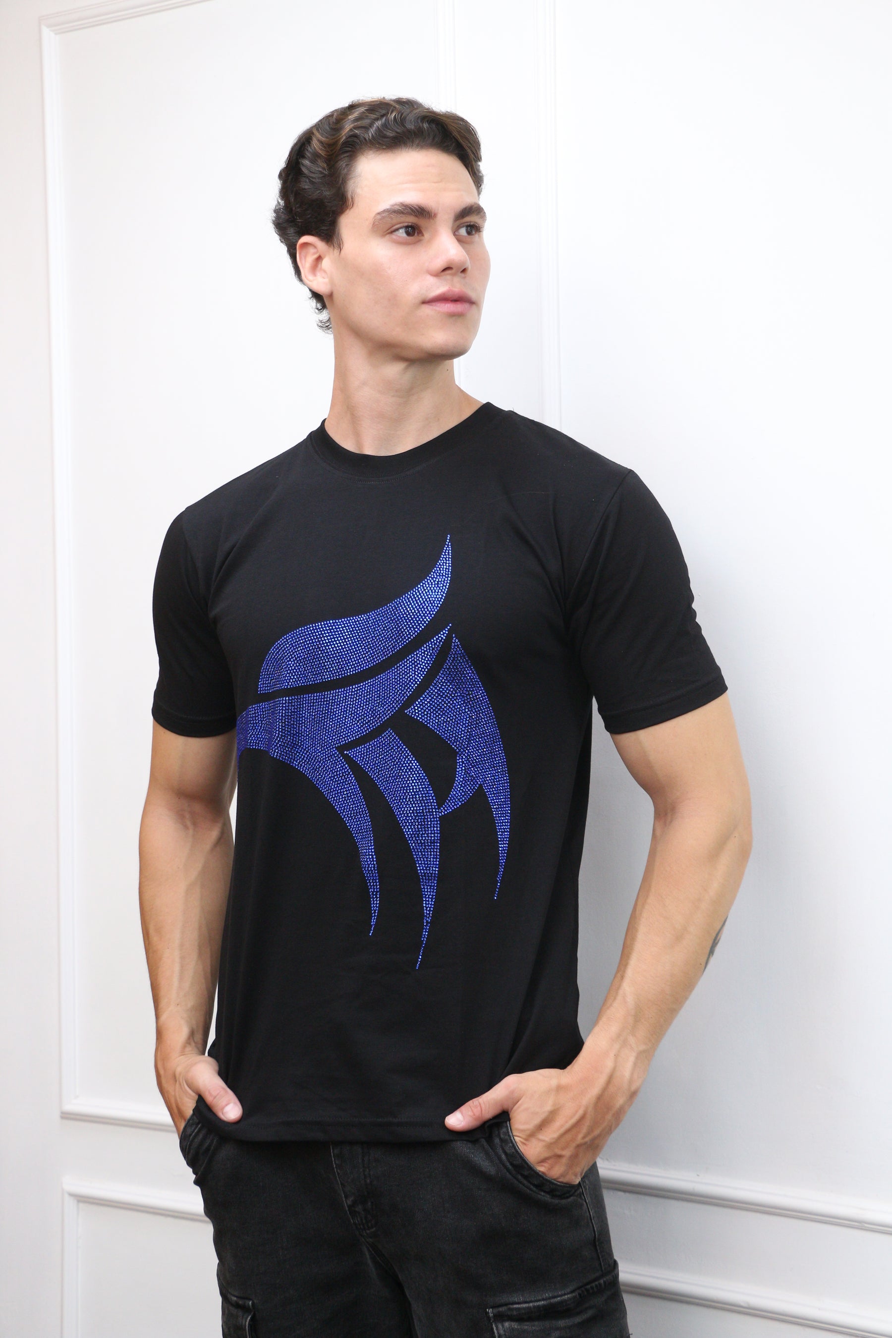 Blue Eagle Black Rhinestone T-Shirt