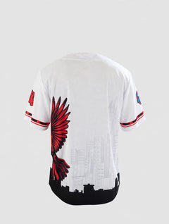 Saint Louis Riverman white embroidered baseball jersey – back studio view