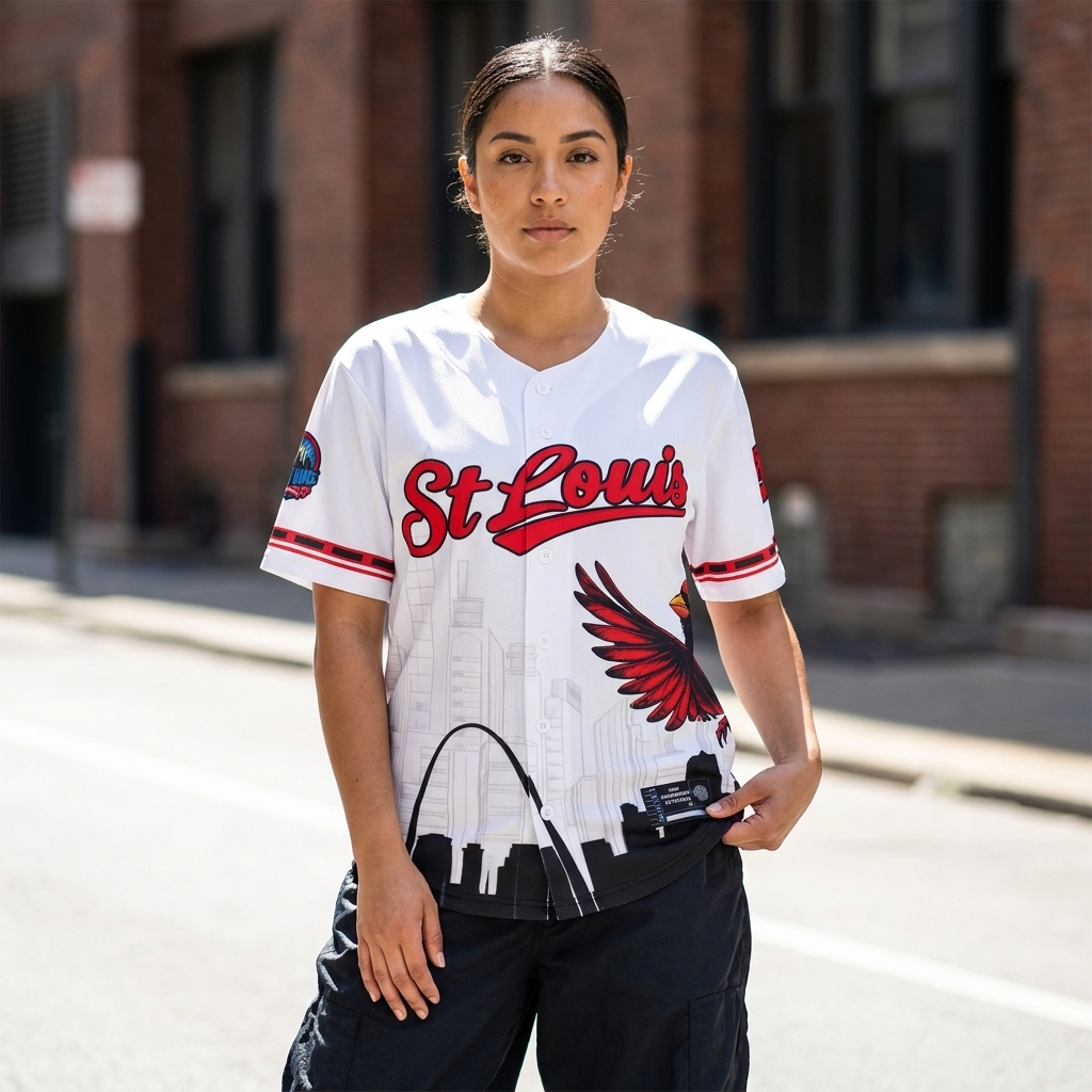 Saint Louis Baseball Jersey – Riverman Embroidered White lifestyle image