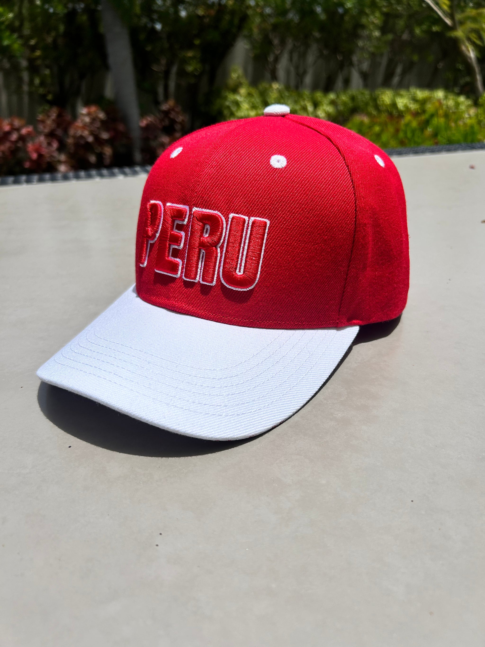 HEADZFLEX PR 3D Embroidered Flatbill Snapback Cap - Peru Baseball Cap with Nazca Signs & Coat of Arms, Red