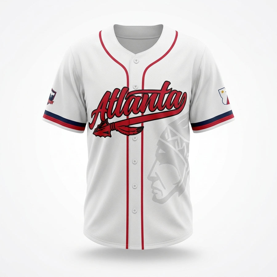 Atlanta Peachtree White Baseball Jersey – Embroidered City Streetwear