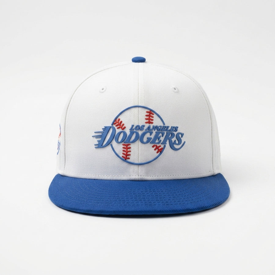 Los Angeles Dodgers cap with white front and blue bill on a light gray background
