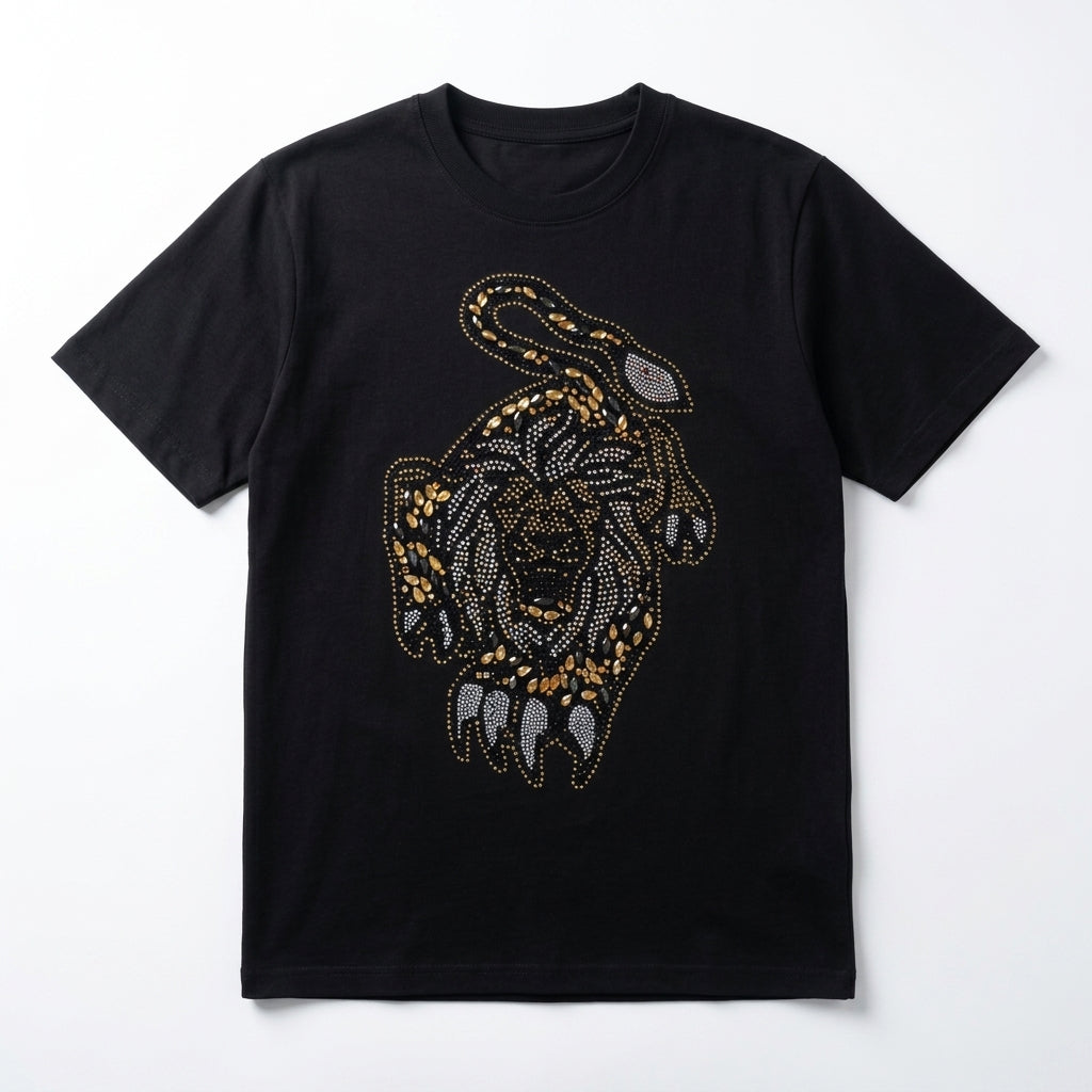 Golden Tiger Black Rhinestone T-Shirt