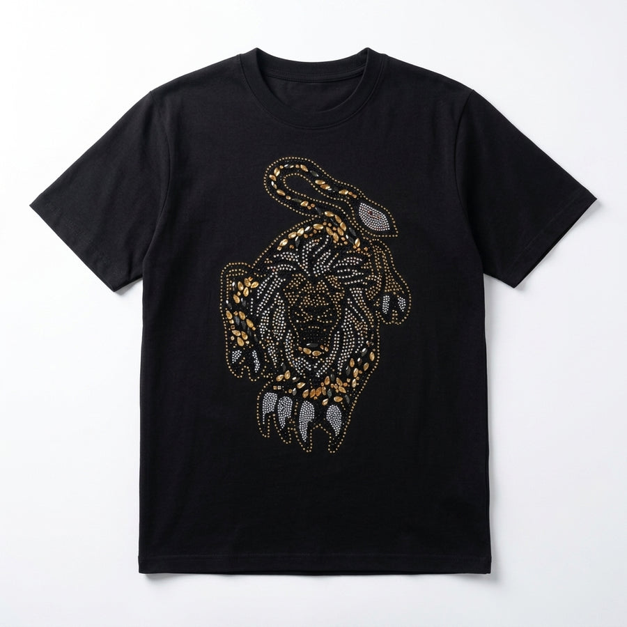 Golden Tiger Black Rhinestone T-Shirt