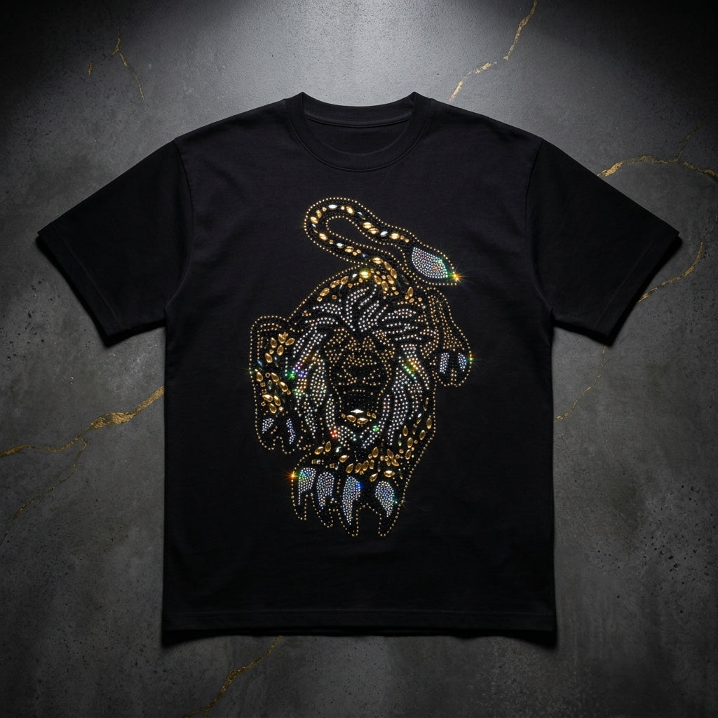 Golden Tiger Black Rhinestone T-Shirt