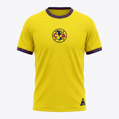 Yellow sports jersey with a logo on a white background
