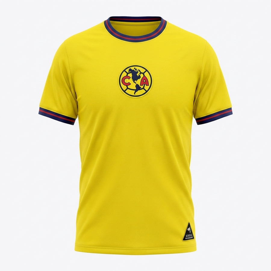 Yellow sports jersey with a logo on a white background