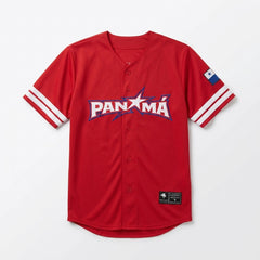 Red baseball jersey with 'Panama' text on a white background