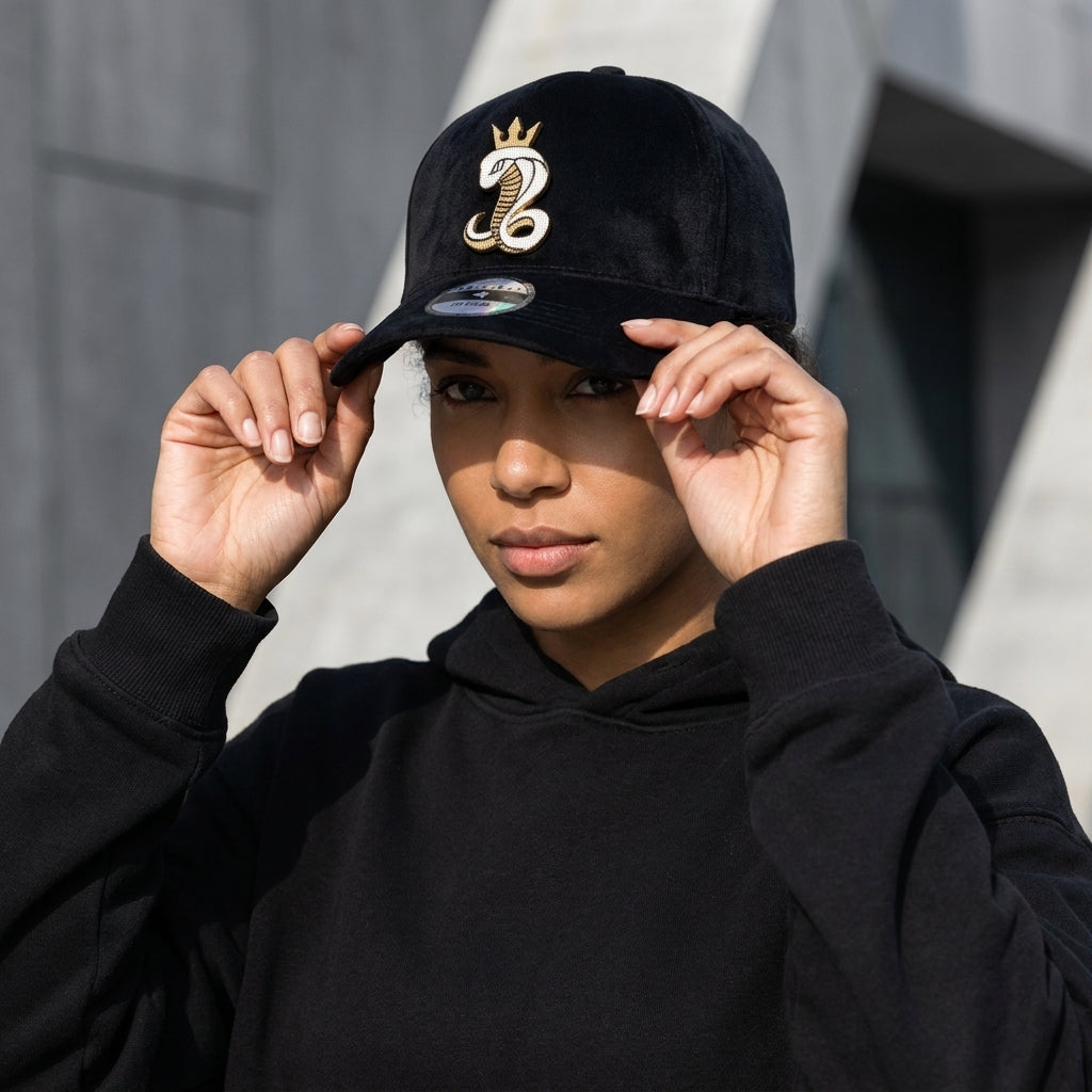 Royal Cobra Black Velvet Snapback Hat lifestyle image