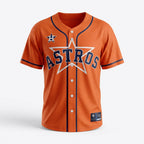 H-Town orange baseball jersey with breathable mesh fabric
