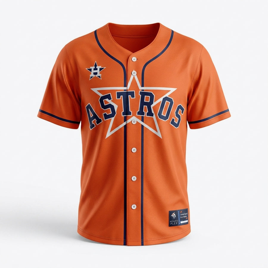 H-Town orange baseball jersey with breathable mesh fabric