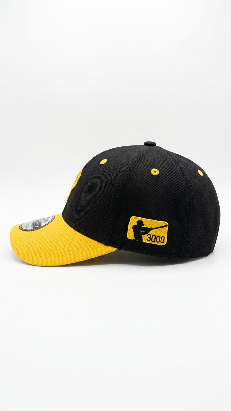 Black and yellow Caribbean baseball-inspired cap with side patch embroidery