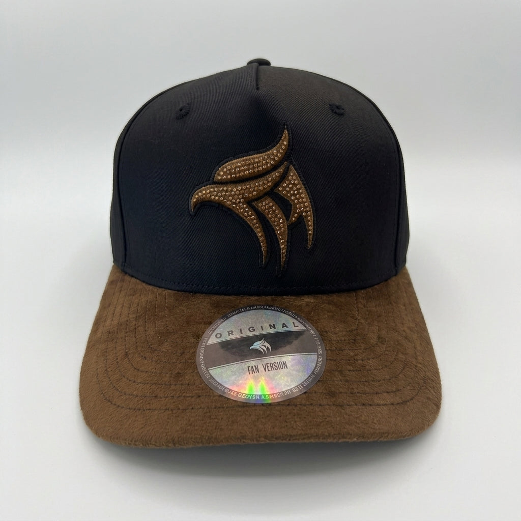 Headzflex Emblem Black and Gold Snapback Hat – Brown velvet Brim