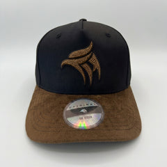 Headzflex Emblem Black and Gold Snapback Hat – Brown velvet Brim