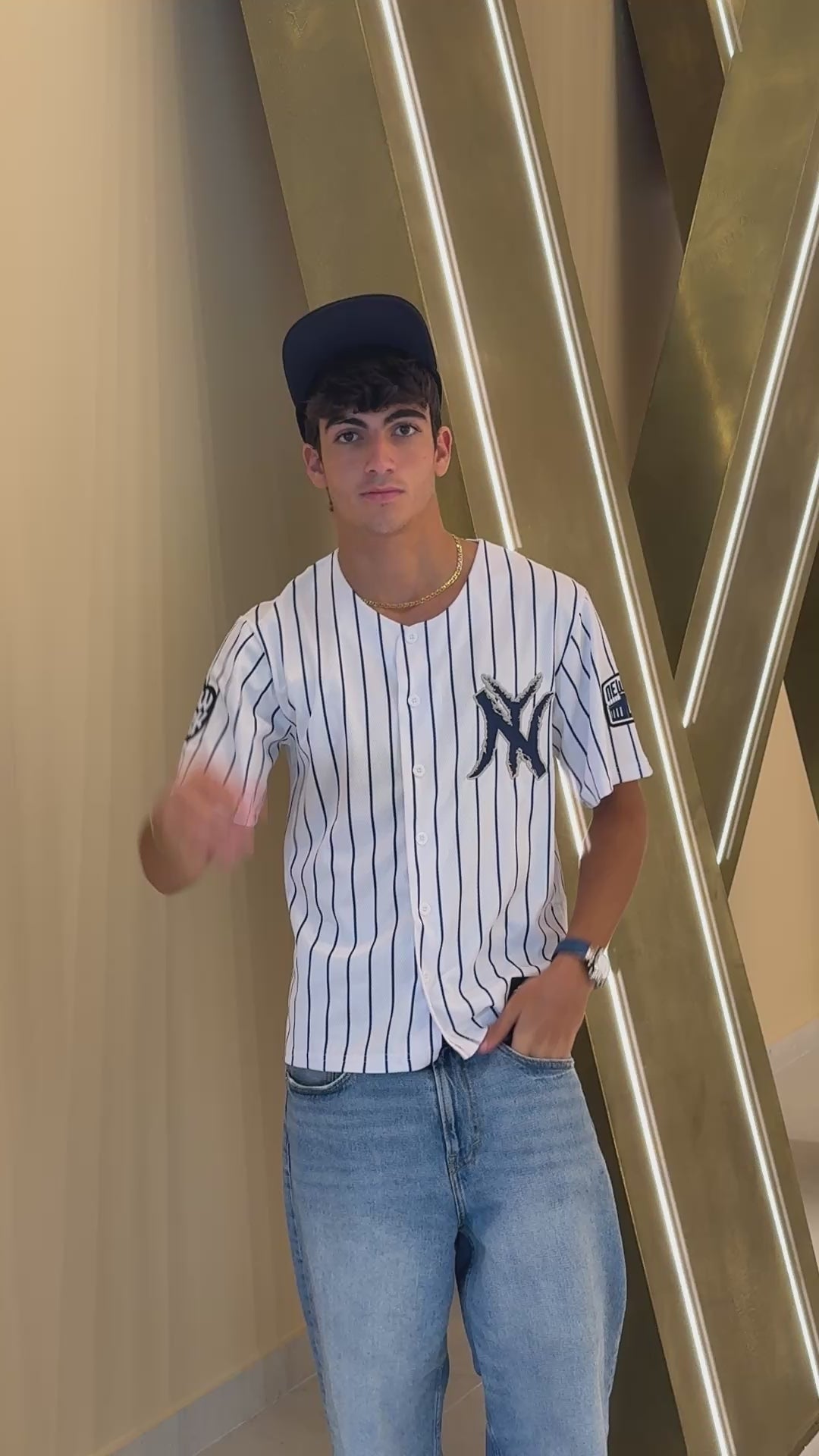 New York 99 Pinstripe Baseball Jersey – Embroidered Front