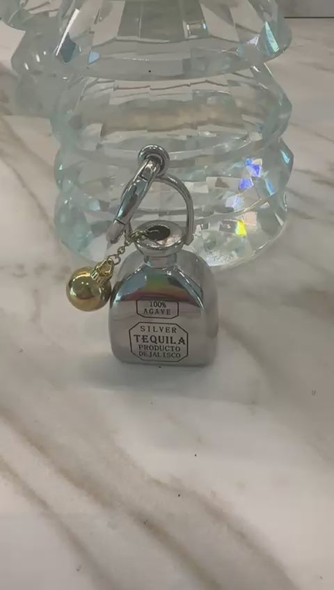Mini Tequila Bottle Metal Alloy Charm – Silver Travel Accessory for Bags, Luggage & Carry-On