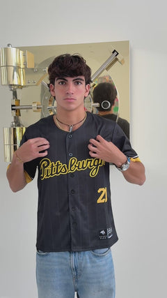 Pittsburgh 21 Legacy Embroidered Baseball Jersey – Black & Gold