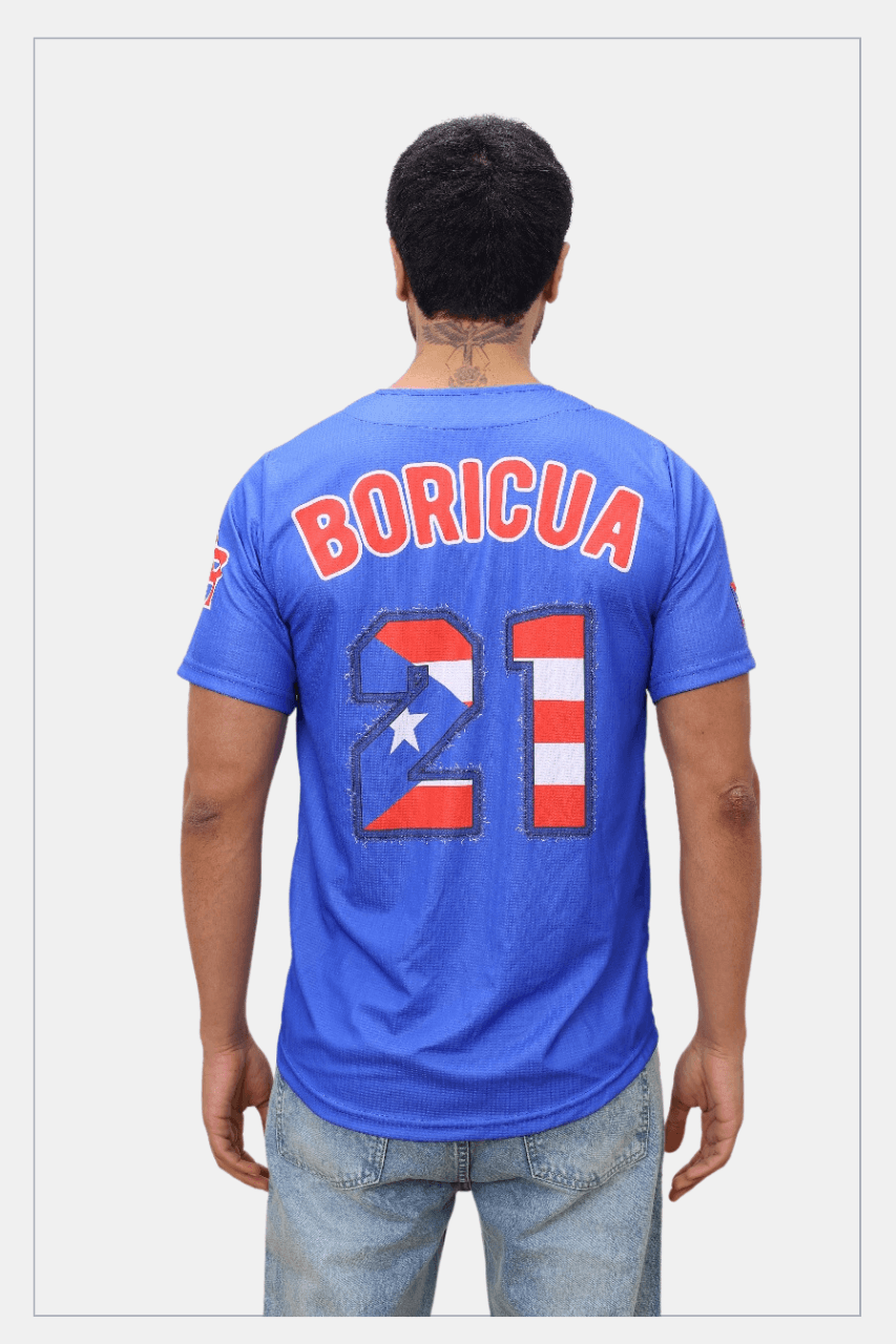 Puerto Rico Boricua Blue Baseball Jersey – Roberto Clemente #21