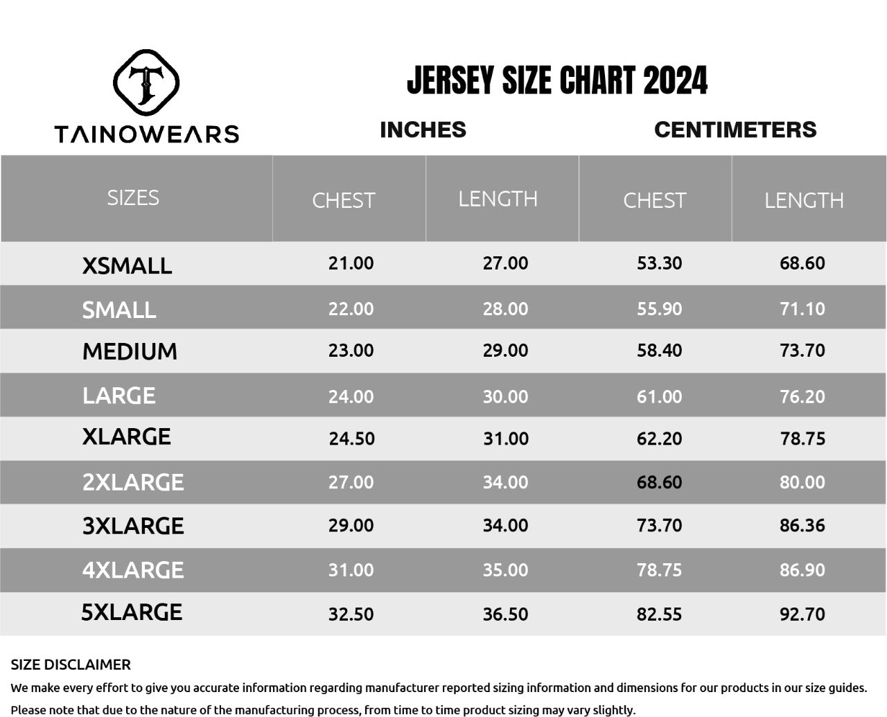 tainowears cart size